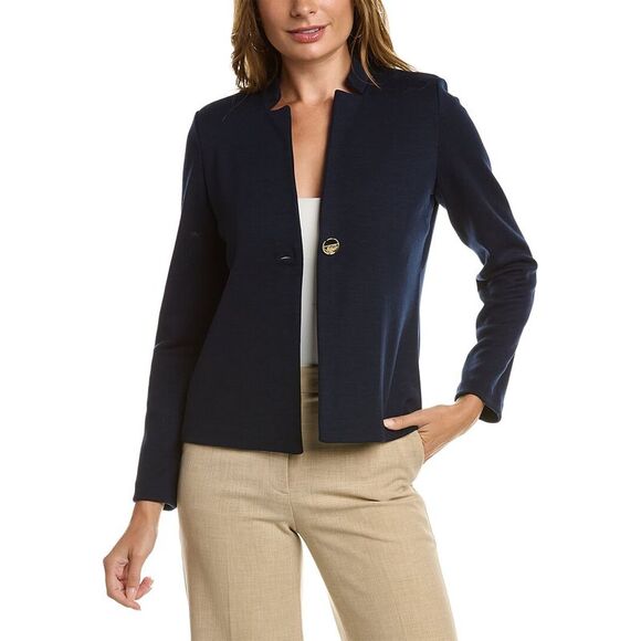 St. John Jackets & Blazers - St. John Womens Milano Knit Wool-Blend Jacket, Blue